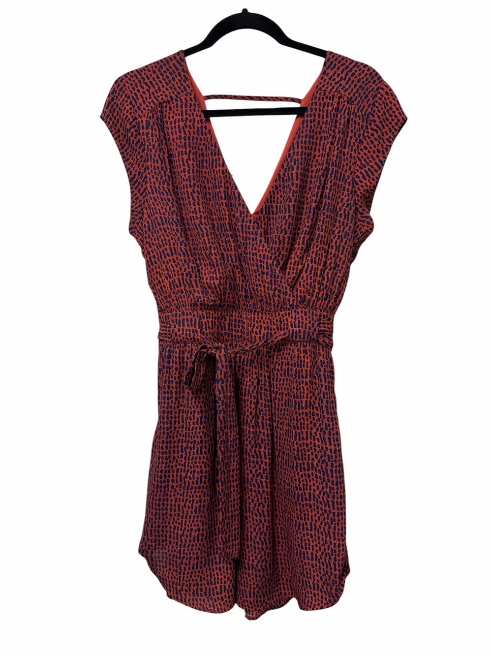 Islander Wrap Mini Dress Red Navy Print Size M